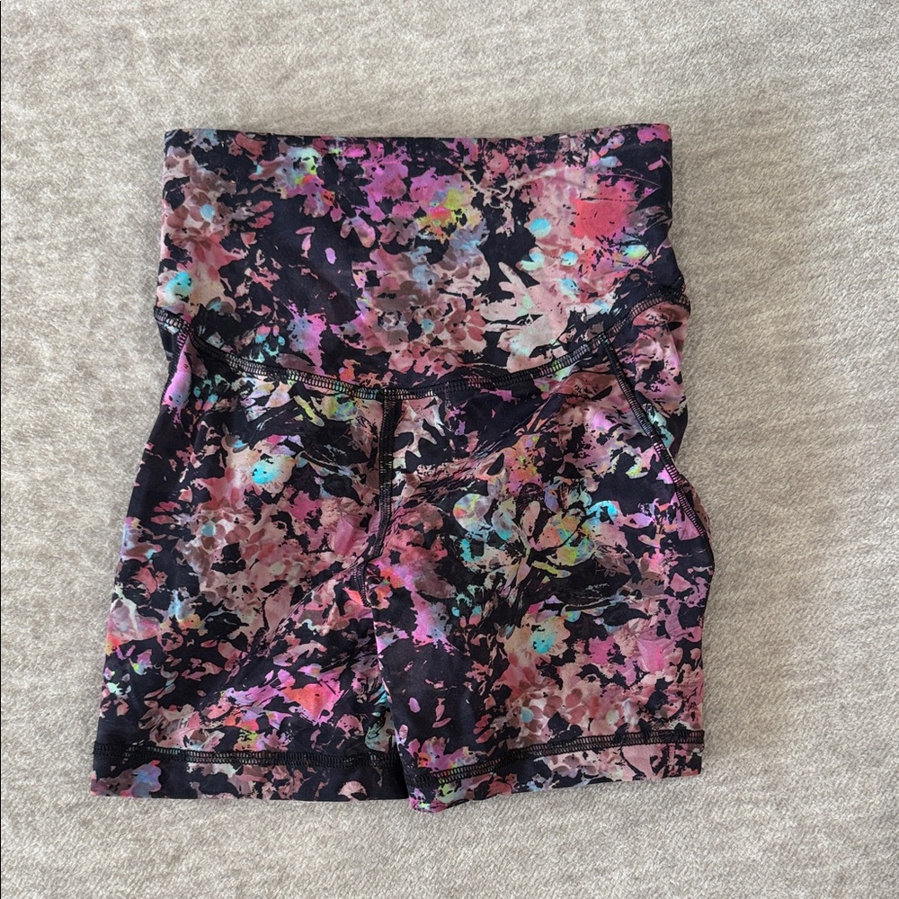 lululemon athletica Black Multicolor Floral Bike Shorts